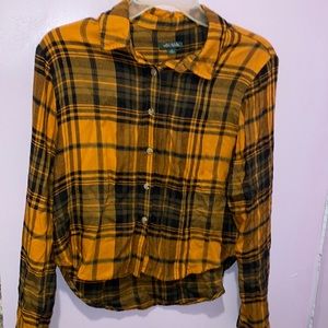 orange plaid button down